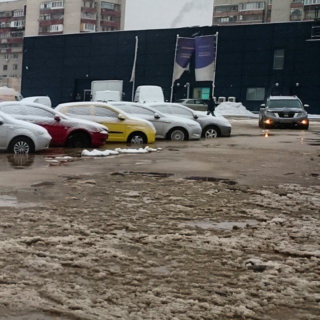 Из-за коммунальной аварии новые автомобили из салона «Peugeot» вмерзли в лед