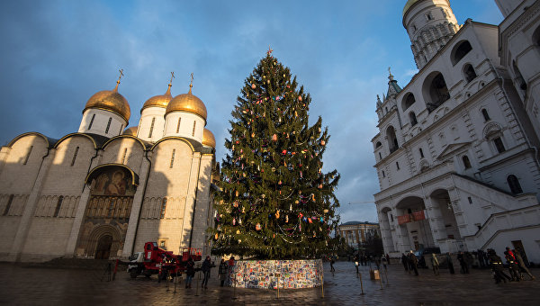 Главную новогоднюю елку России открыли на Соборной площади Кремля