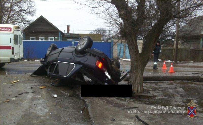 Под Волгоградом иномарка протаранила автомобиль, столб и дерево: двое погибших